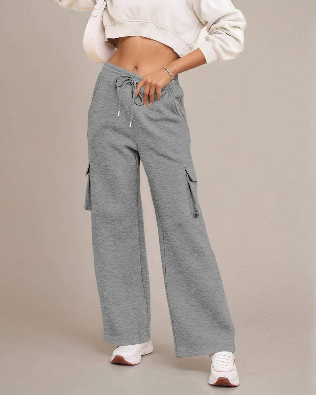 Wide Leg Cargo Sweatpants With Side Pockets