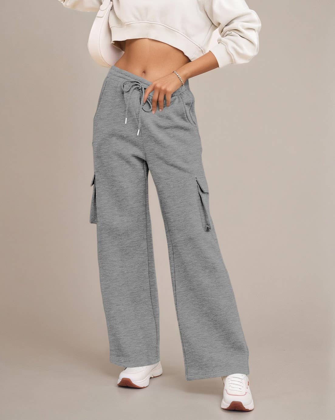 Wide Leg Cargo Sweatpants With Side Pockets