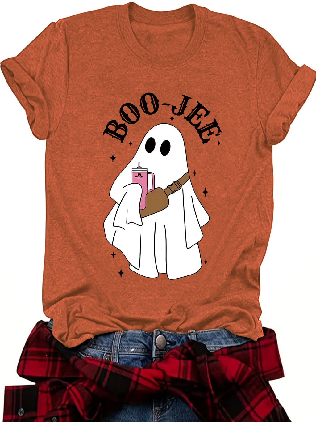 Retro Ghost With Handbag Halloween Tee - Rust
