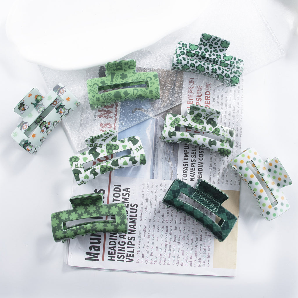Shamrock Print Acetate Hair Claw Clip - view 1