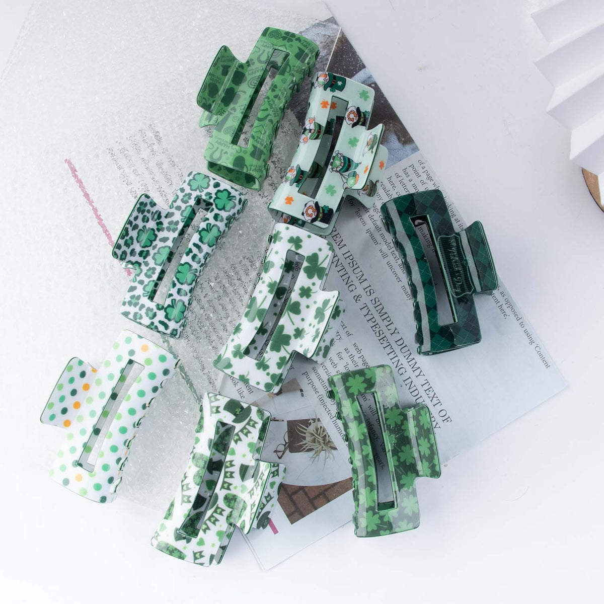 Shamrock Print Acetate Hair Claw Clip - view 2