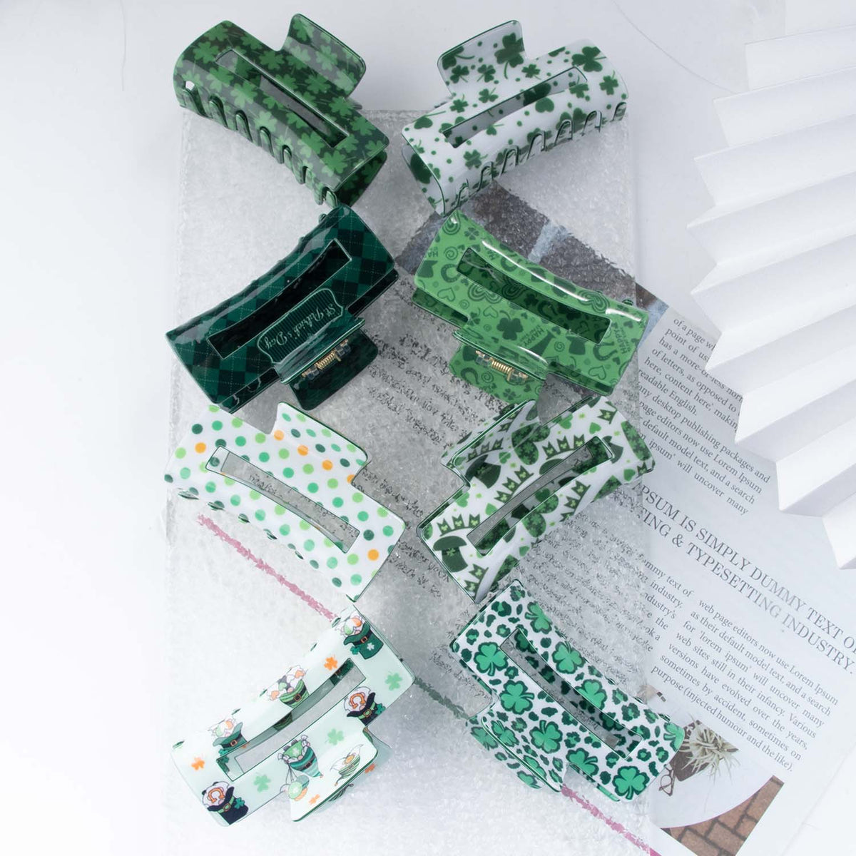 Shamrock Print Acetate Hair Claw Clip - view 4