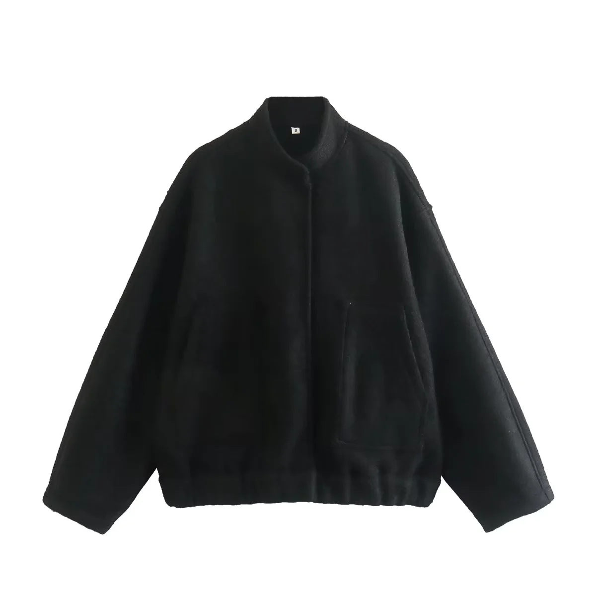 Oversized Wool Blend Bomber Coat - Black