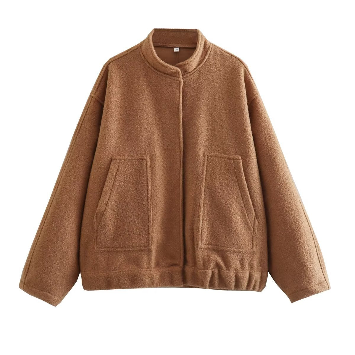 Oversized Wool Blend Bomber Coat - Caramel
