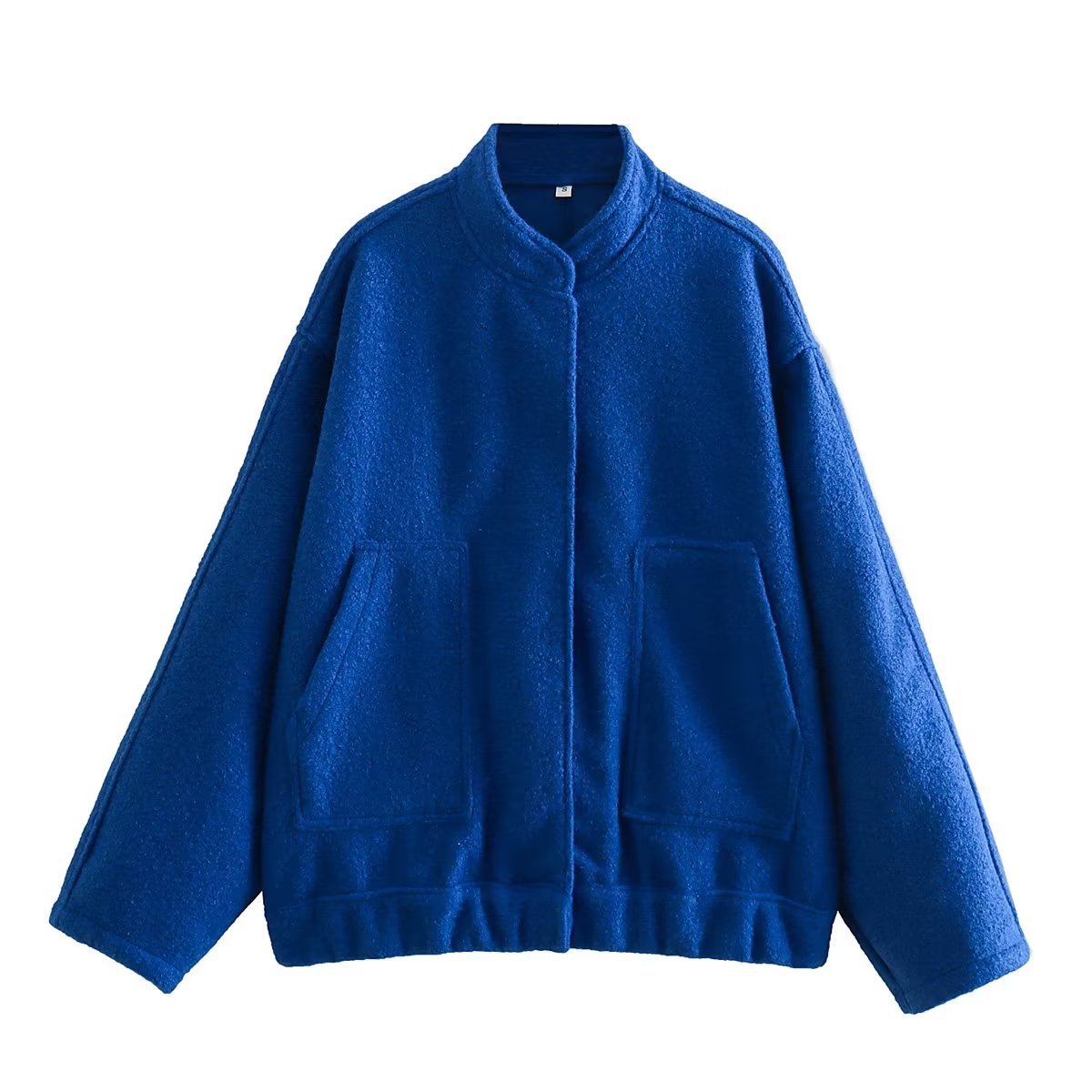 Oversized Wool Blend Bomber Coat - DarkBlue