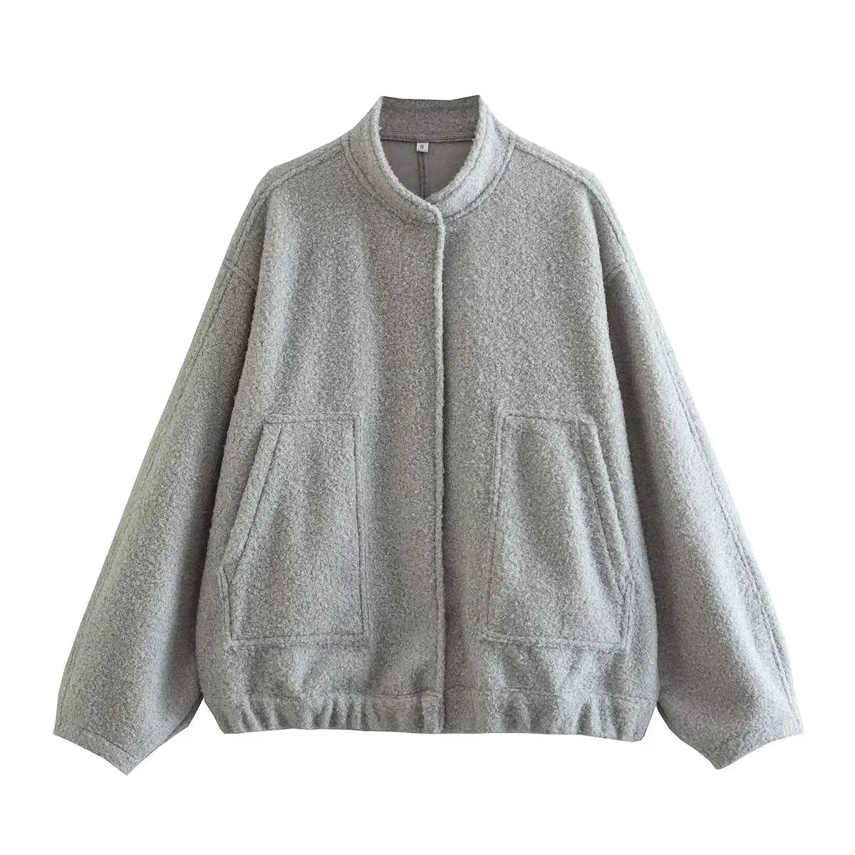 Oversized Wool Blend Bomber Coat - LightGray