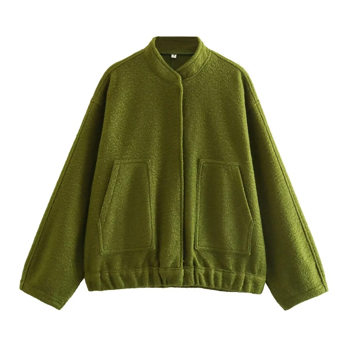 Oversized Wool Blend Bomber Coat - MilitaryGreen