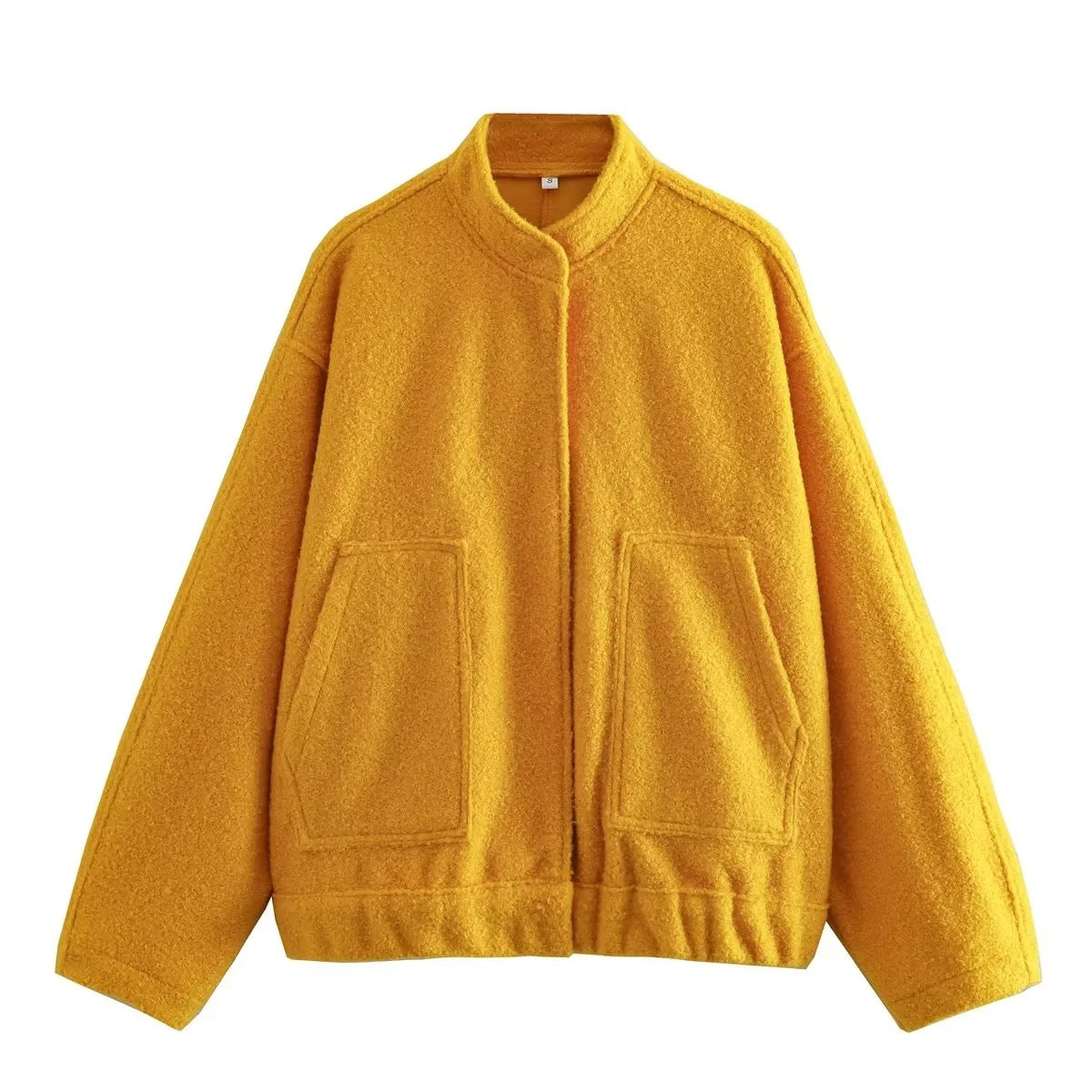 Oversized Wool Blend Bomber Coat - Orange