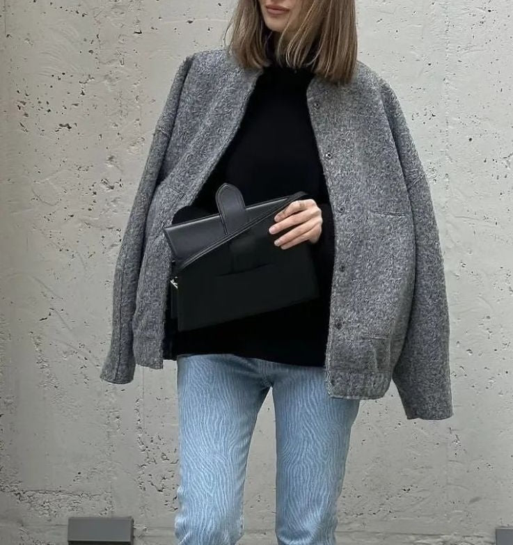 Oversized Wool Blend Bomber Coat - view 2