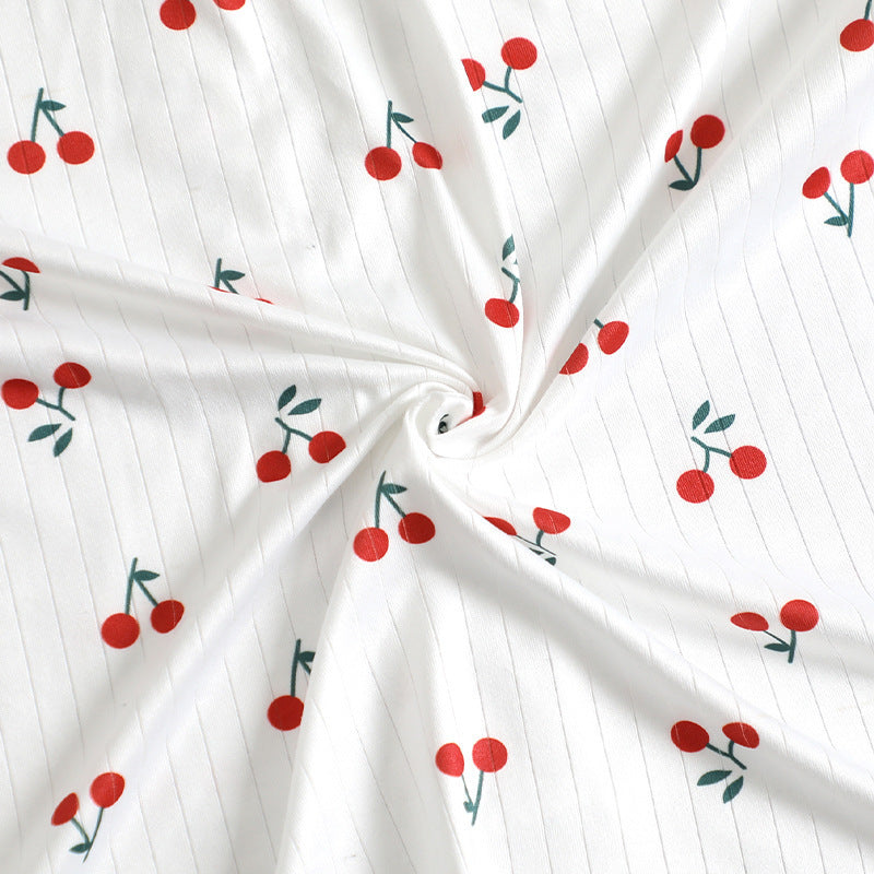 Cherry Print Lace Trim Lounge Shorts Set - White - 6