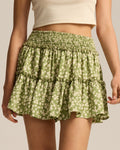 Smocked Waist Ruffled Tiered Mini Skirt - Green_F