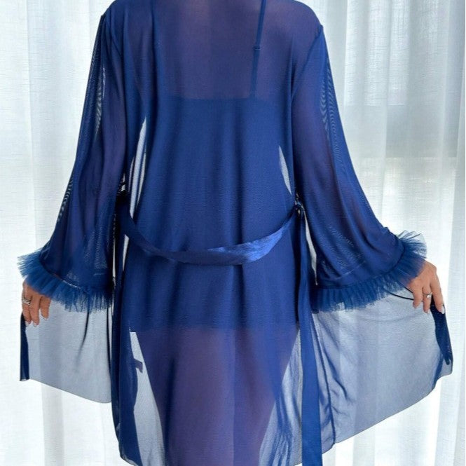Lace Corset Ruffle Babydoll With Sheer Mesh Robe
