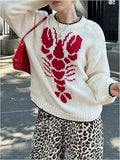 Contrast Trim Lobster Knit Sweater - Apricot