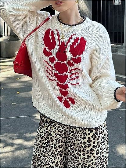 Contrast Trim Lobster Knit Sweater - Apricot