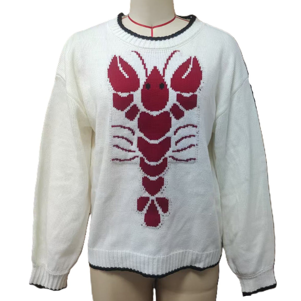 Contrast Trim Lobster Knit Sweater - Apricot - 2