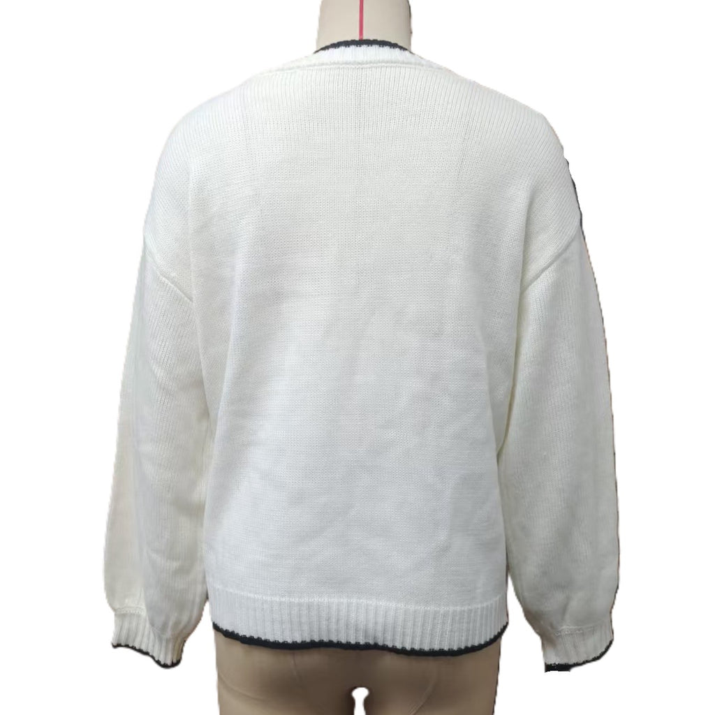 Contrast Trim Lobster Knit Sweater - Apricot - 3
