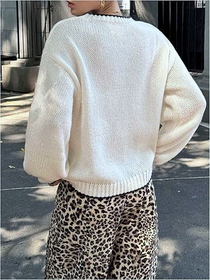 Contrast Trim Lobster Knit Sweater - Apricot - 4