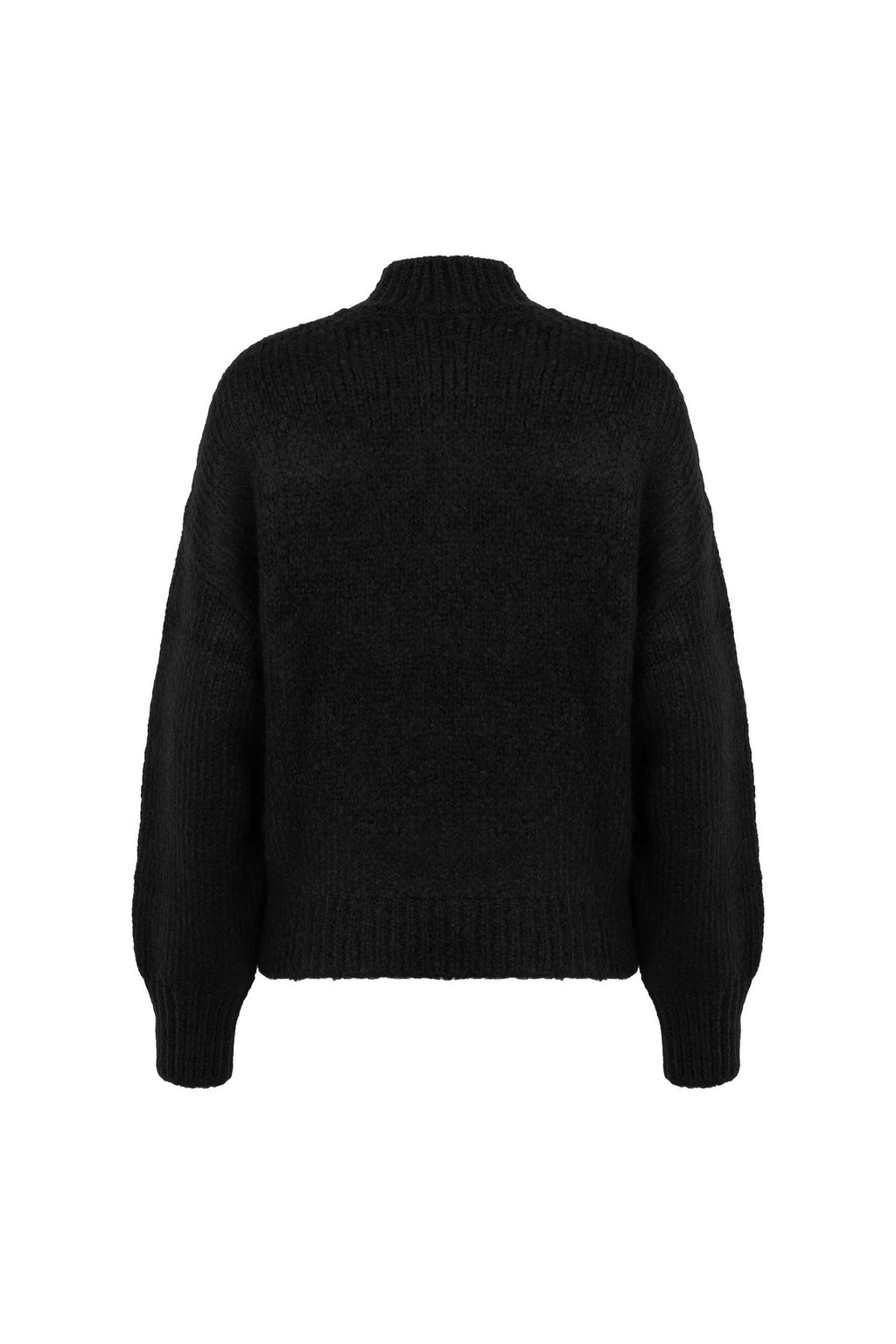 Floral Embroidered Mock Neck Knit Sweater - Black - 1