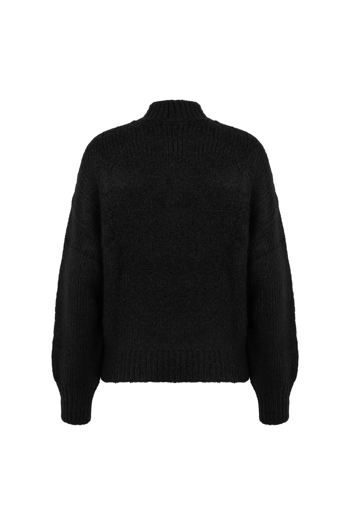 Floral Embroidered Mock Neck Knit Sweater - Black - 1