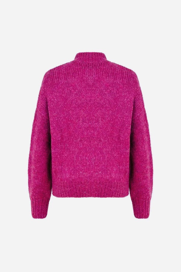 Floral Embroidered Mock Neck Knit Sweater - Rosered - 1