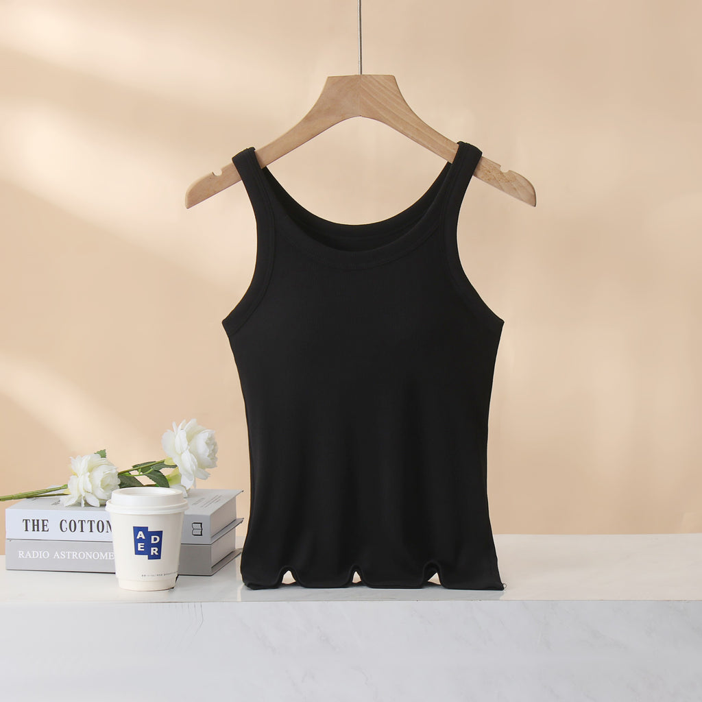 Ribbed Lettuce Hem Padded Tank Top - Black - 1