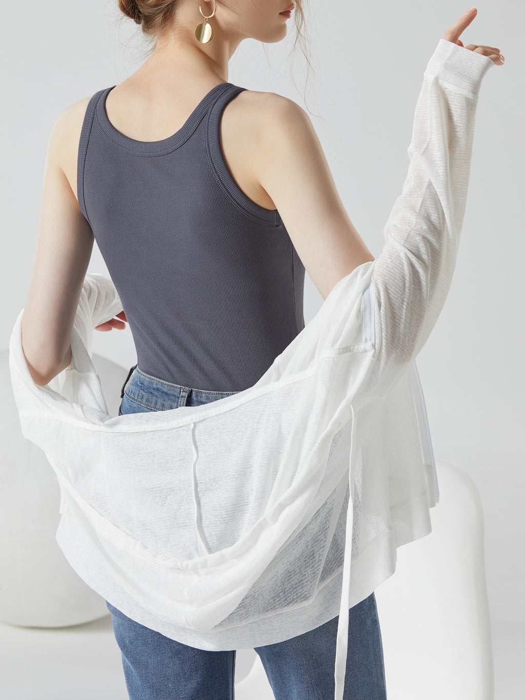 Ribbed Lettuce Hem Padded Tank Top - Gray - 2
