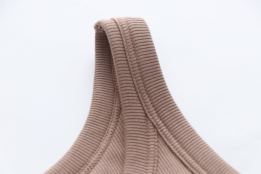 Ribbed Lettuce Hem Padded Tank Top - Khaki - 3