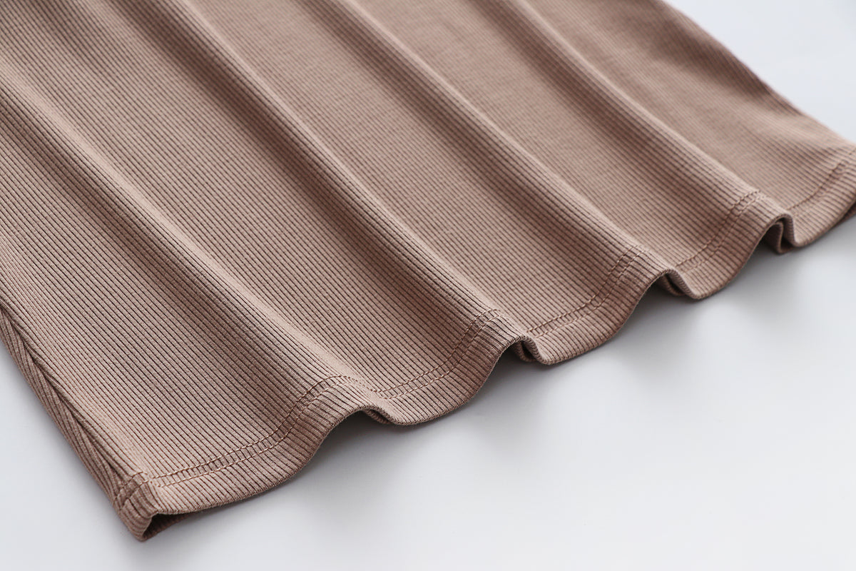Ribbed Lettuce Hem Padded Tank Top - Khaki - 5