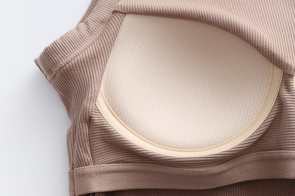 Ribbed Lettuce Hem Padded Tank Top - Khaki - 8
