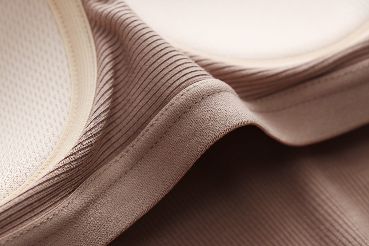 Ribbed Lettuce Hem Padded Tank Top - Khaki - 9