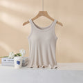Ribbed Lettuce Hem Padded Tank Top - Tan
