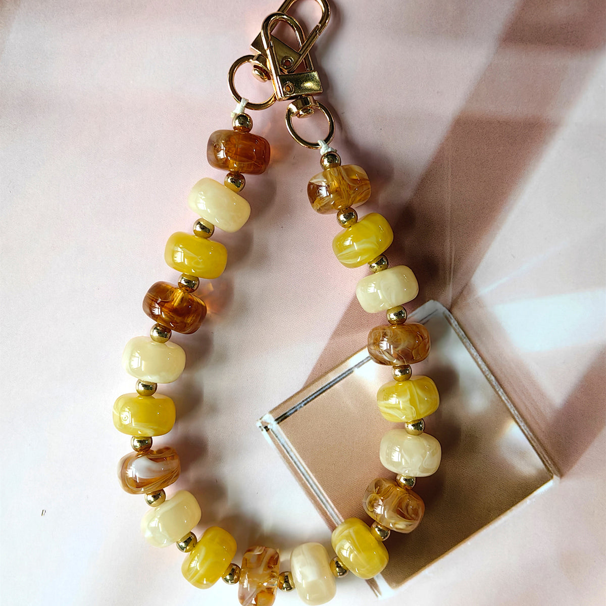 Chunky Bead Wristlet Lanyard for Phone and Keys - Amber