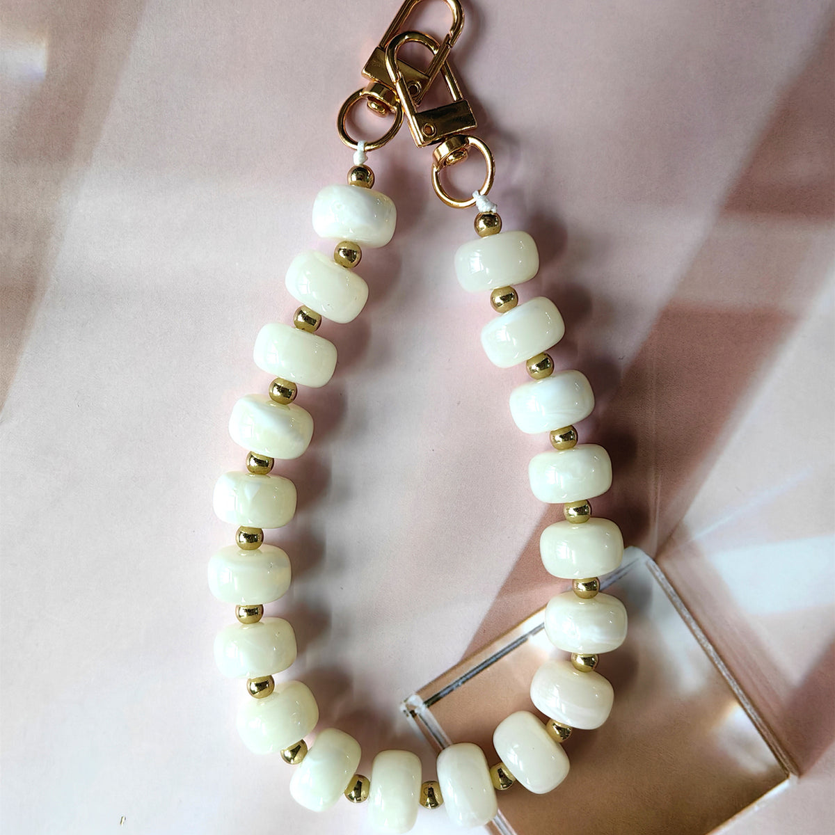 Chunky Bead Wristlet Lanyard for Phone and Keys - Beige