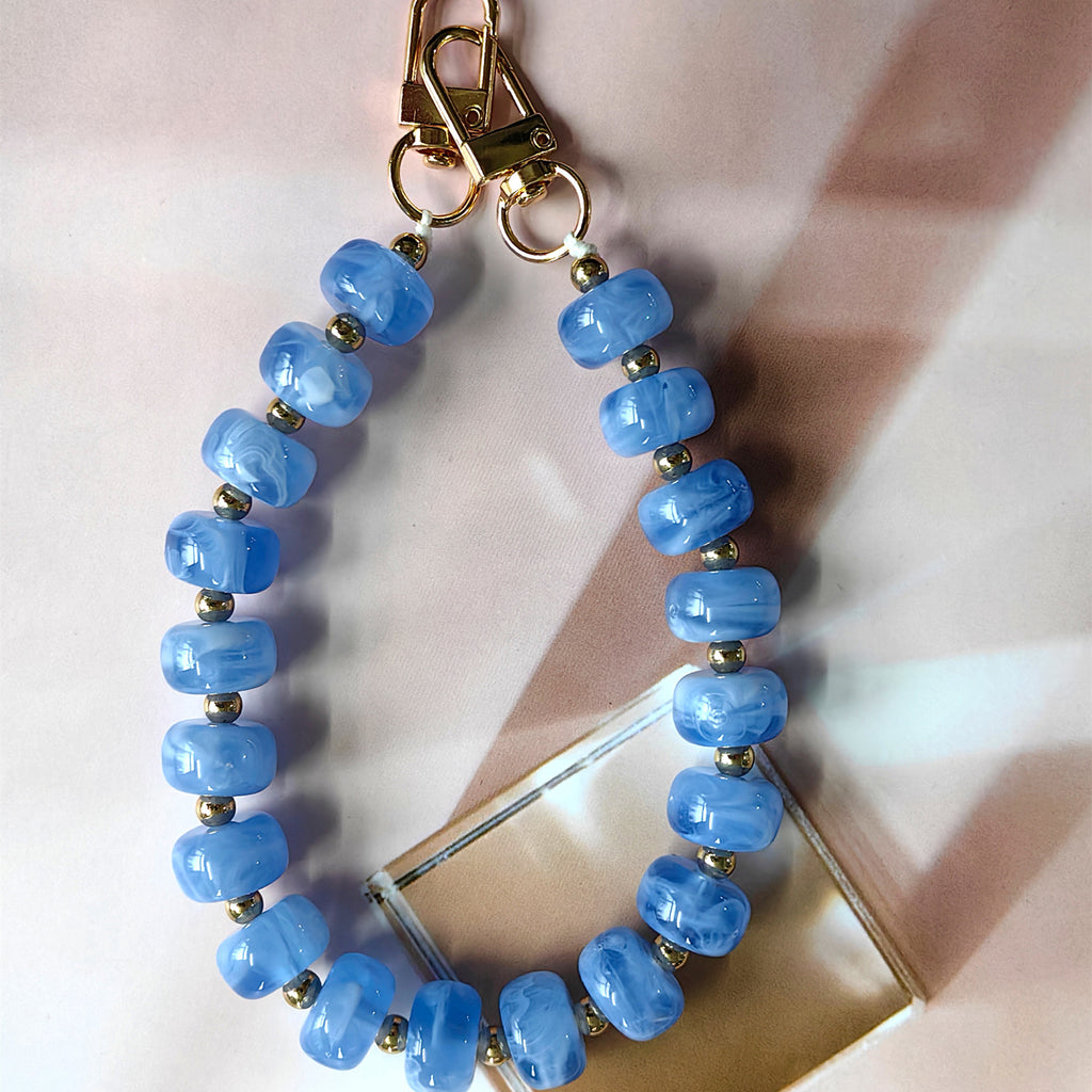 Chunky Bead Wristlet Lanyard for Phone and Keys - Blue