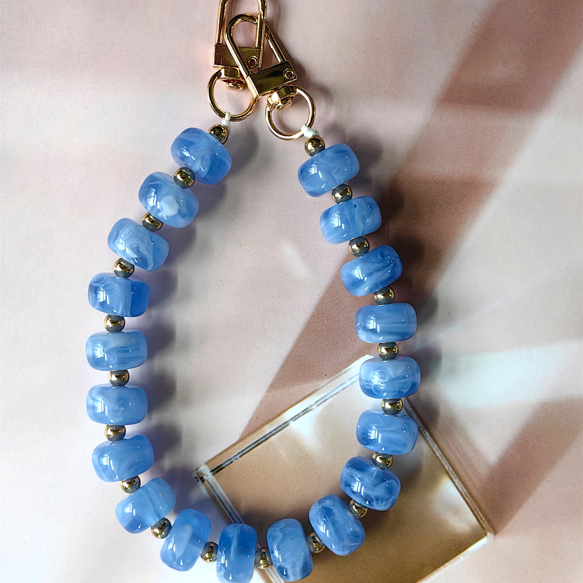 Chunky Bead Wristlet Lanyard for Phone and Keys - Blue