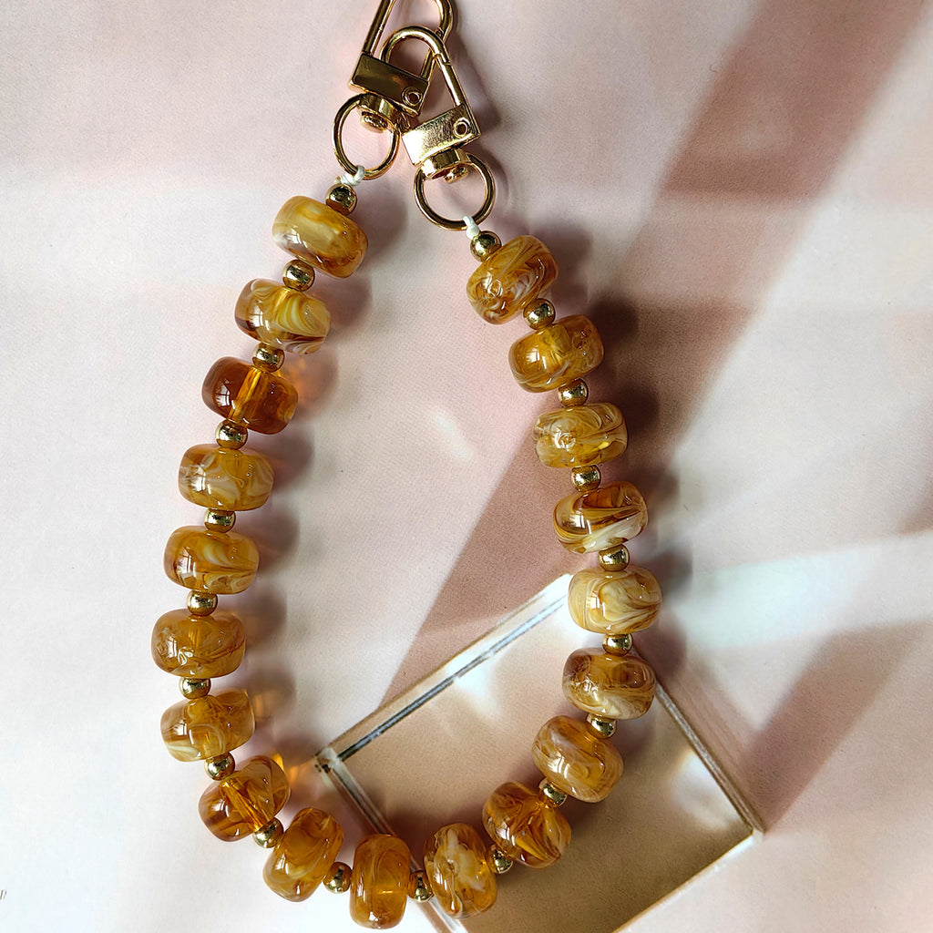 Chunky Bead Wristlet Lanyard for Phone and Keys - Brown