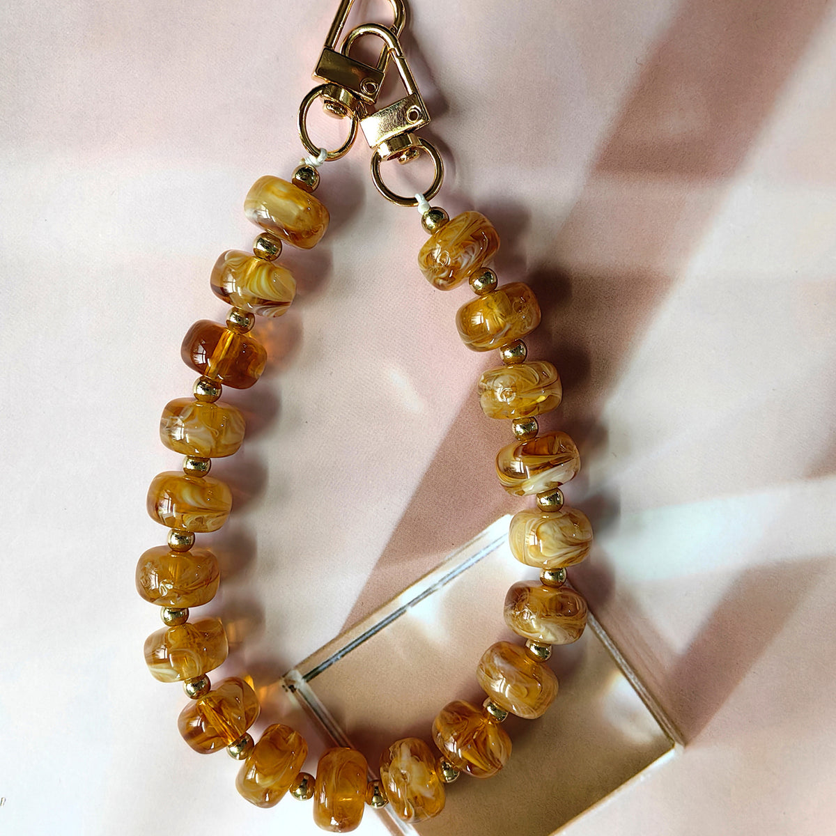 Chunky Bead Wristlet Lanyard for Phone and Keys - Brown