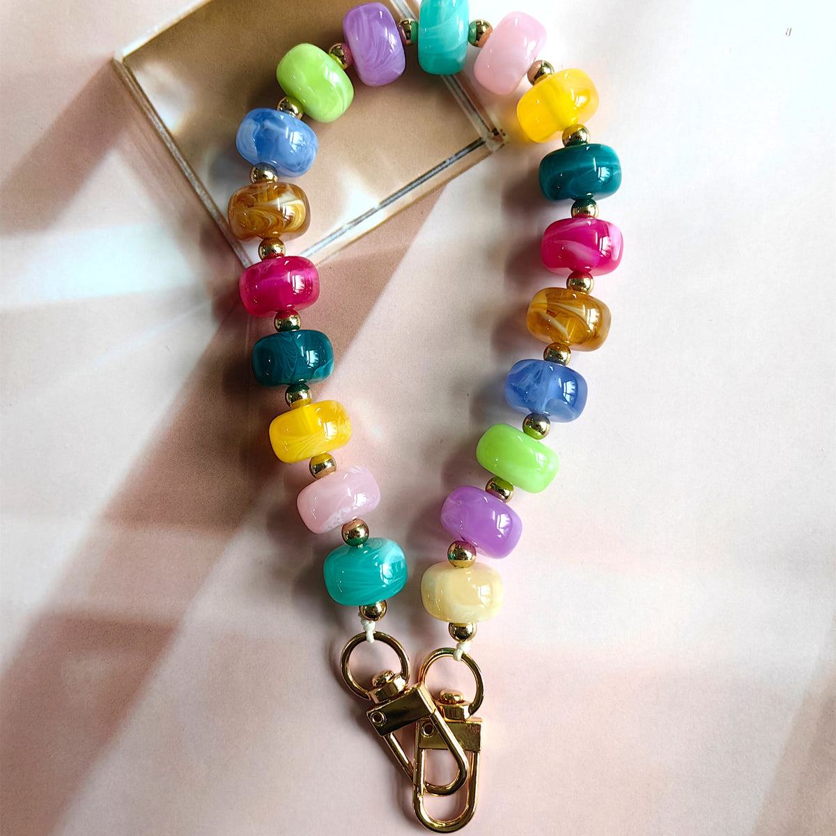 Chunky Bead Wristlet Lanyard for Phone and Keys - Colorful
