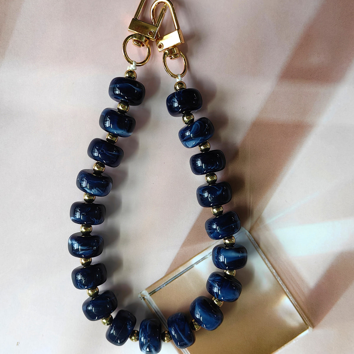 Chunky Bead Wristlet Lanyard for Phone and Keys - DarkBlue