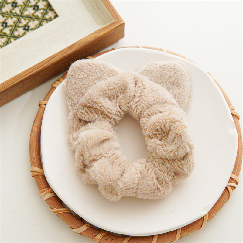 Fuzzy Cat Ear Plush Scrunchie - Khaki