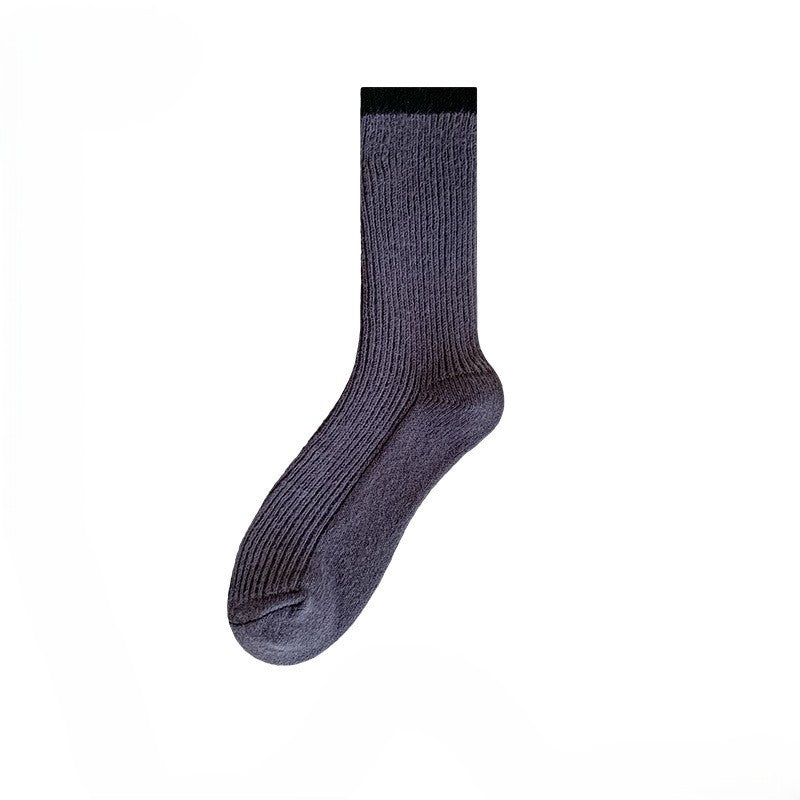 Ribbed Crew Socks With Contrast Cuff - Dark-Grey