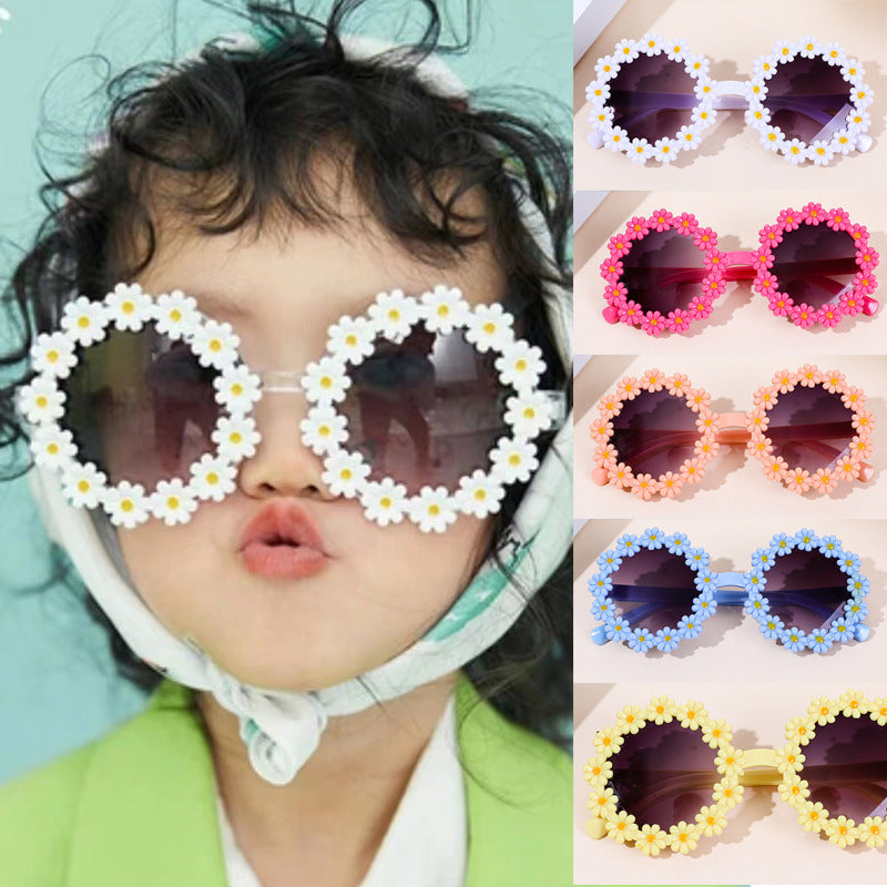 Kids Round Sunglasses With Flower Petal Trim - view 1