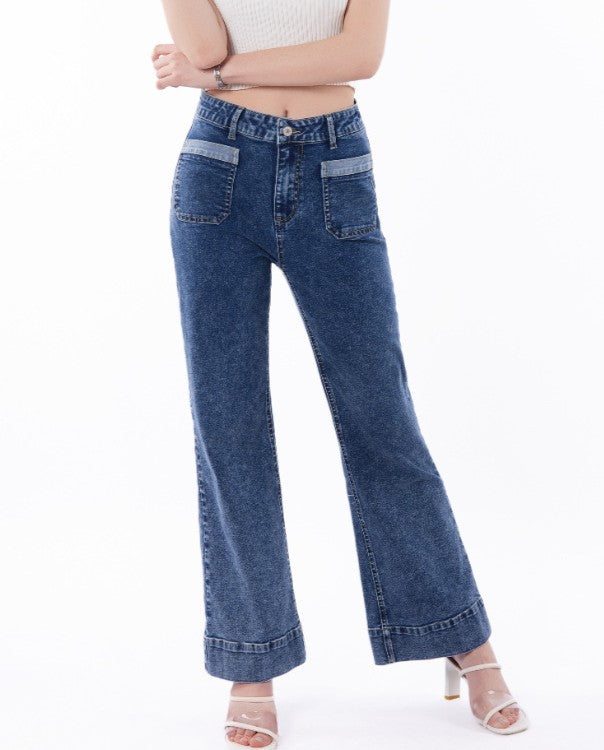 High Waist Patch Pocket Wide Leg Jeans - view 1