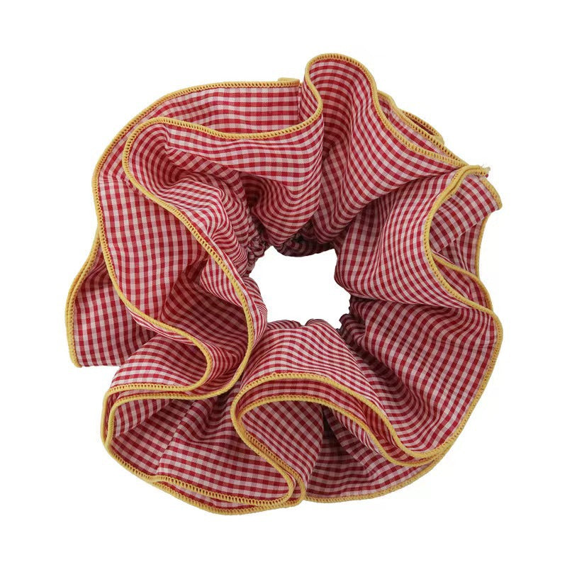 Gingham Frill Trim Oversized Scrunchie - Red