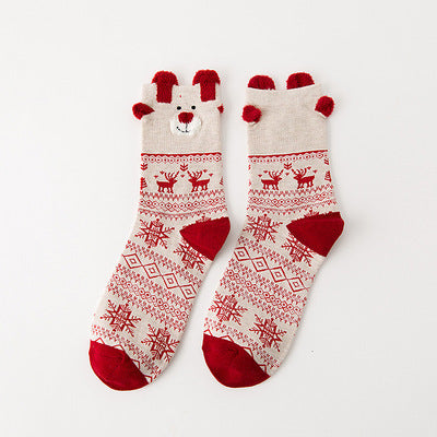 Reindeer 3D Ear Knit Winter Socks - Beige