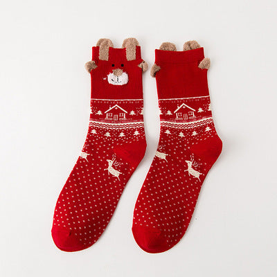 Reindeer 3D Ear Knit Winter Socks - Red