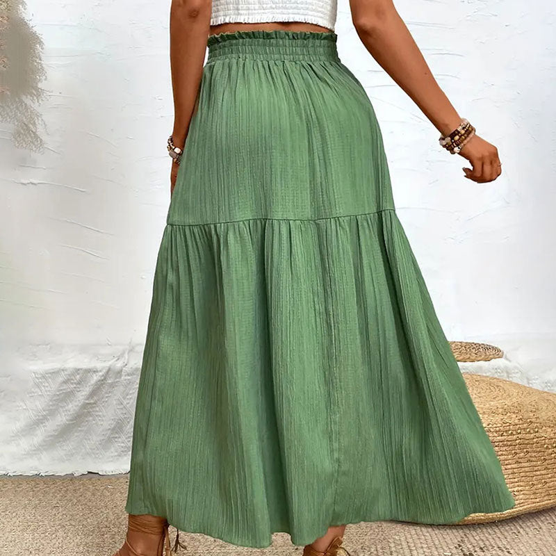 High Slit Tiered Crinkle Maxi Skirt - Green - 3