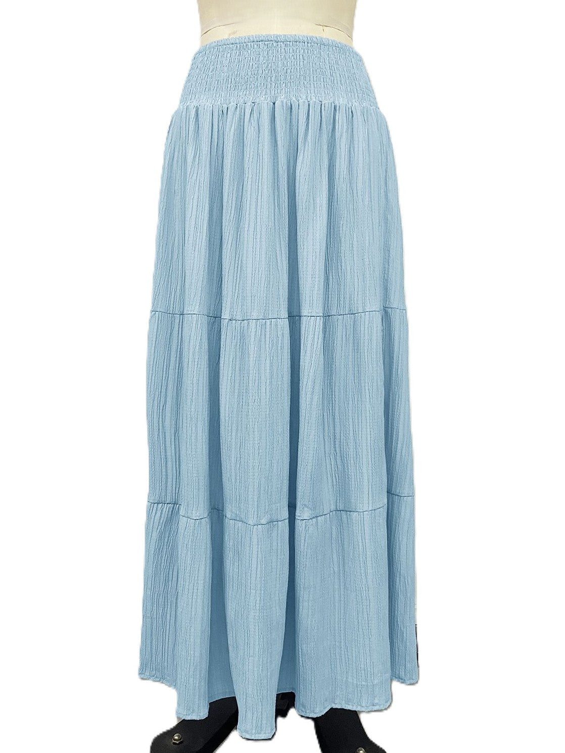 Textured Tiered Maxi Skirt With Elastic Waist - Blue - 2