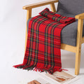 Red Tartan Plaid Tassel Scarf - Red