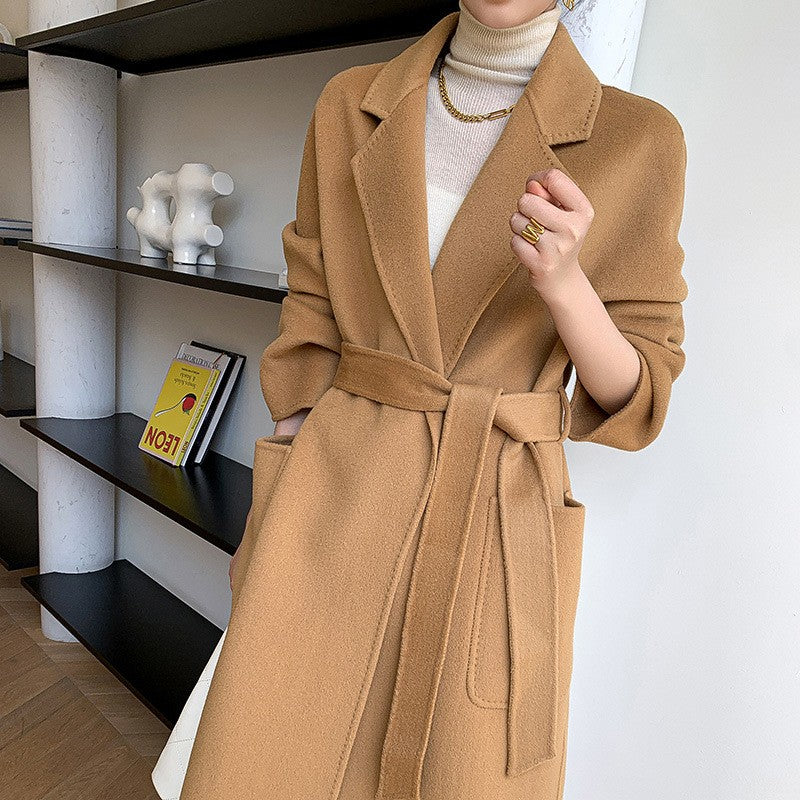 Double Faced Wool Belted Longline Wrap Overcoat